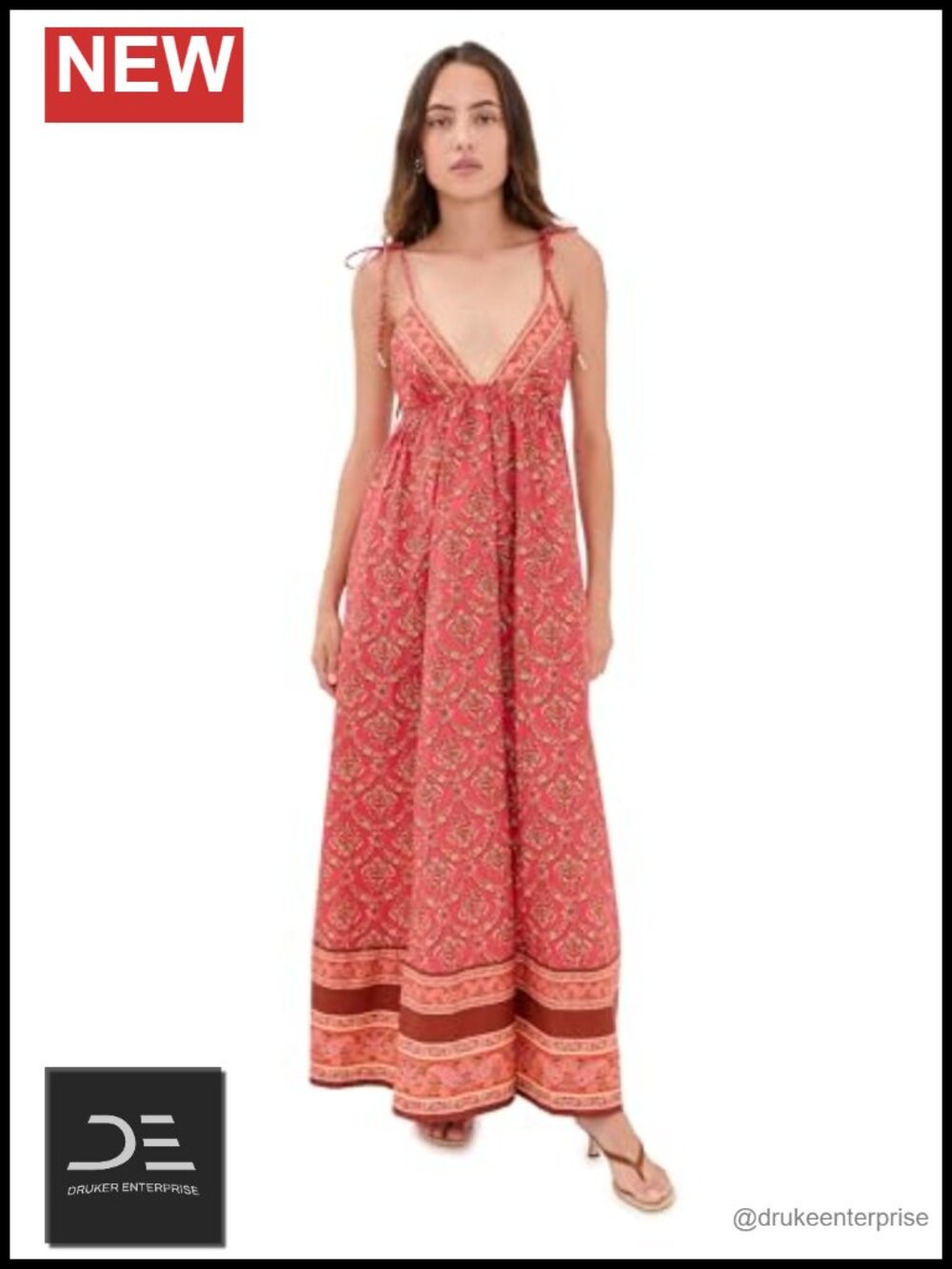 Free People Sorrento Stroll Printed Maxi Dress A-Line V-Neck Cutout Back